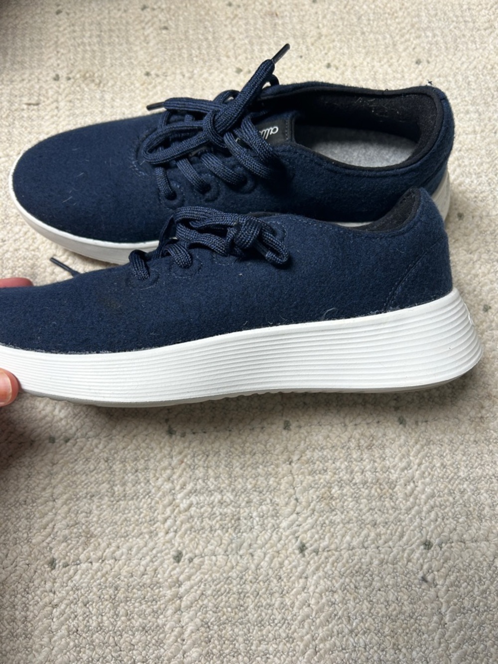 allbirds Navy Wool Lace-Up Sneakers with White Sole - Picture 8 of 9